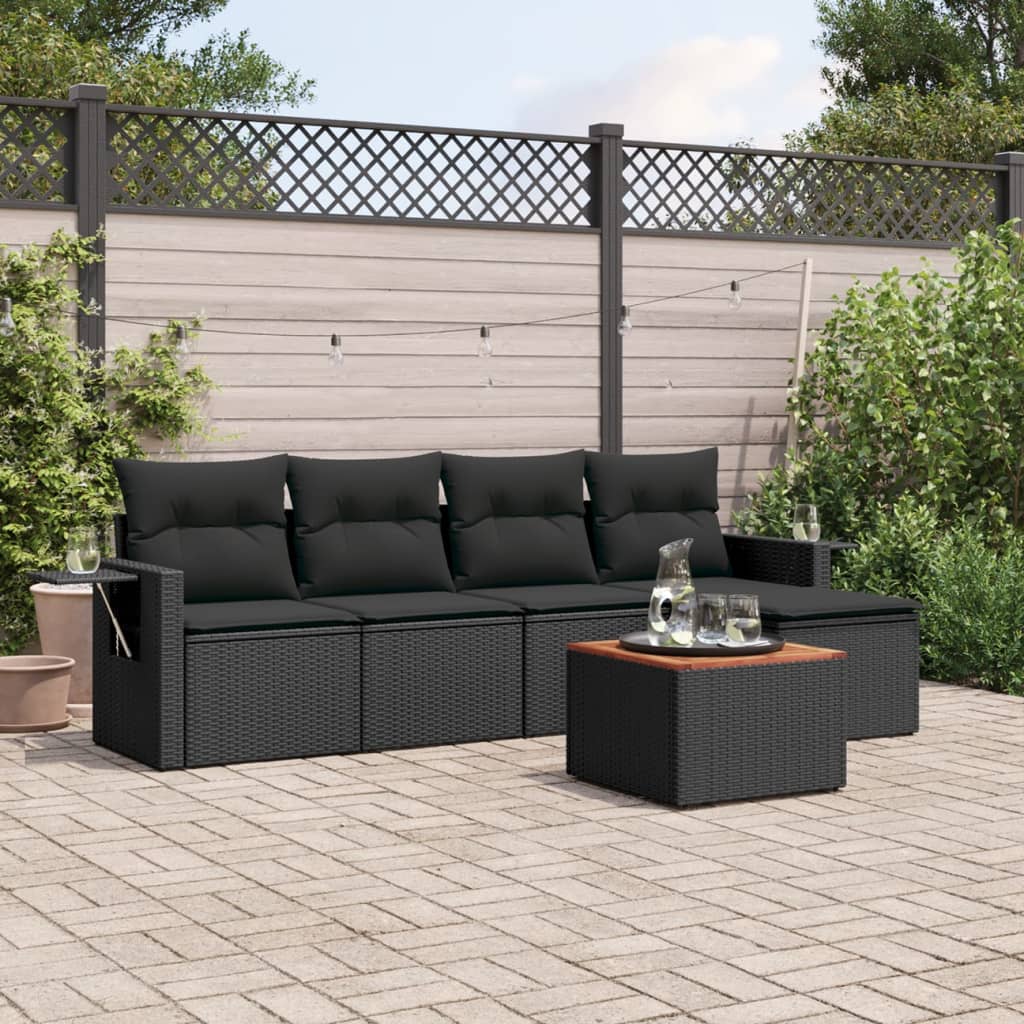 6-delige Loungeset met kussens poly rattan zwart is nu te koop bij PeponiXL, paradijselijk wonen!