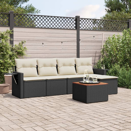 6-delige Loungeset met kussens poly rattan zwart is nu te koop bij PeponiXL, paradijselijk wonen!