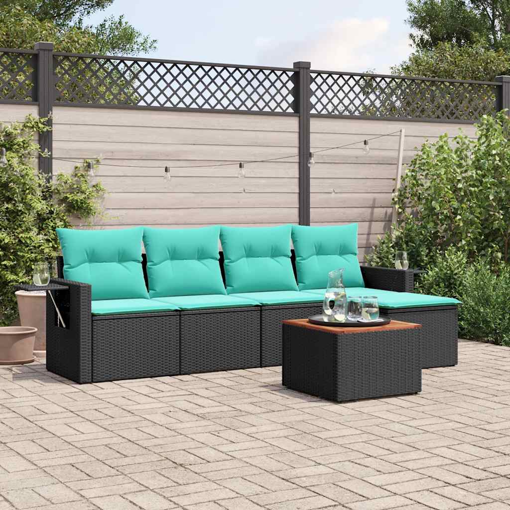 6-delige tuinbankset met kussens van zwart polyrotan is nu te koop bij PeponiXL, paradijselijk wonen!
