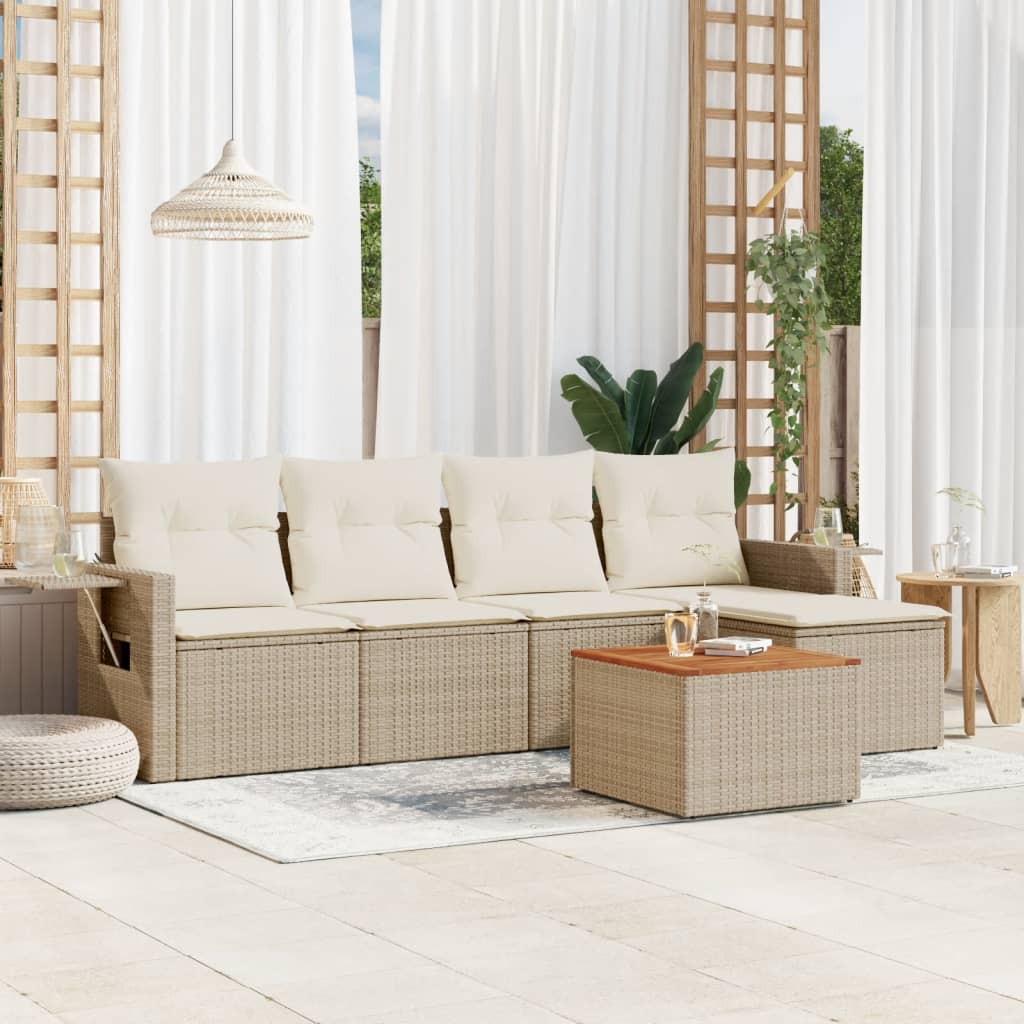 6-delige Loungeset met kussens poly rattan beige is nu te koop bij PeponiXL, paradijselijk wonen!