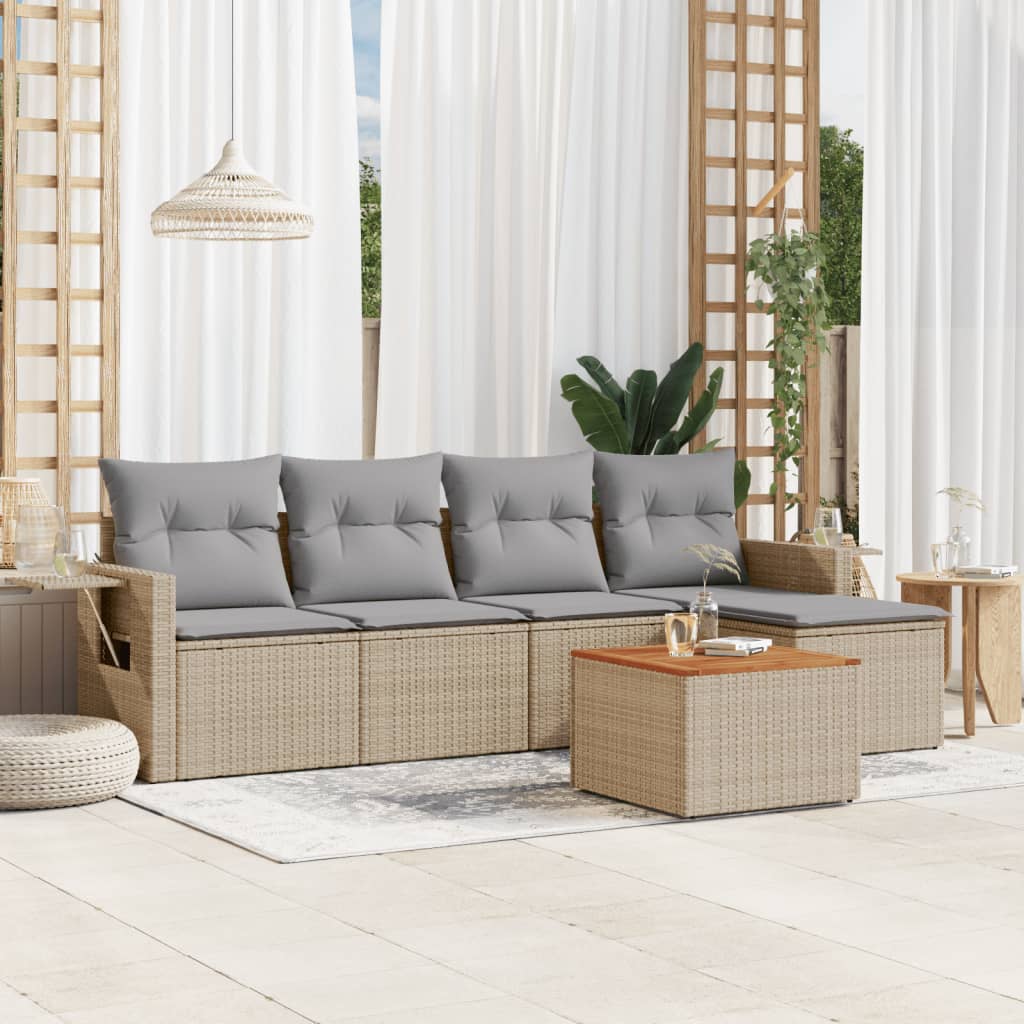 6-delige Loungeset met kussens poly rattan beige is nu te koop bij PeponiXL, paradijselijk wonen!