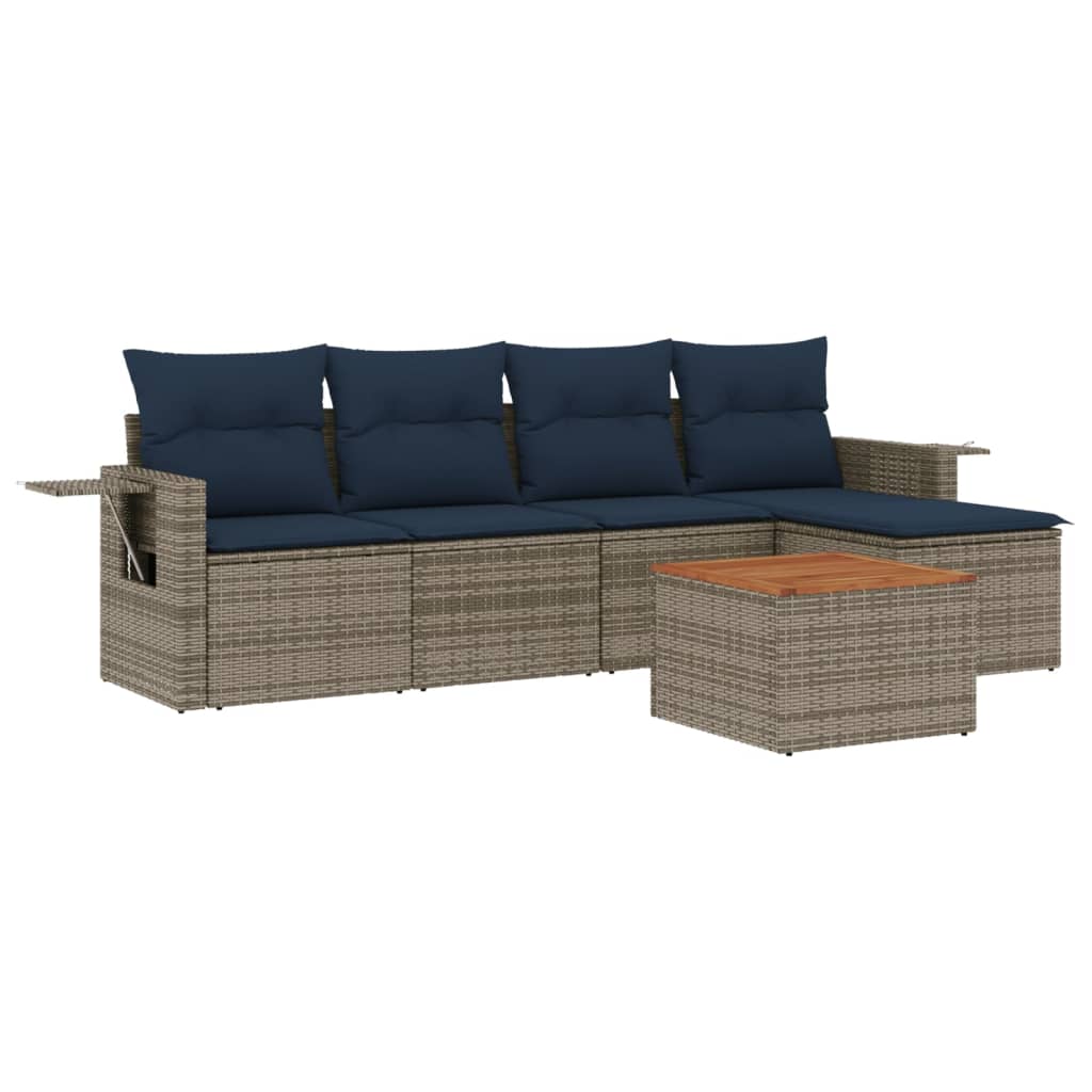 6-delige tuinbankset met kussens, grijs polyrotan is nu te koop bij PeponiXL, paradijselijk wonen!