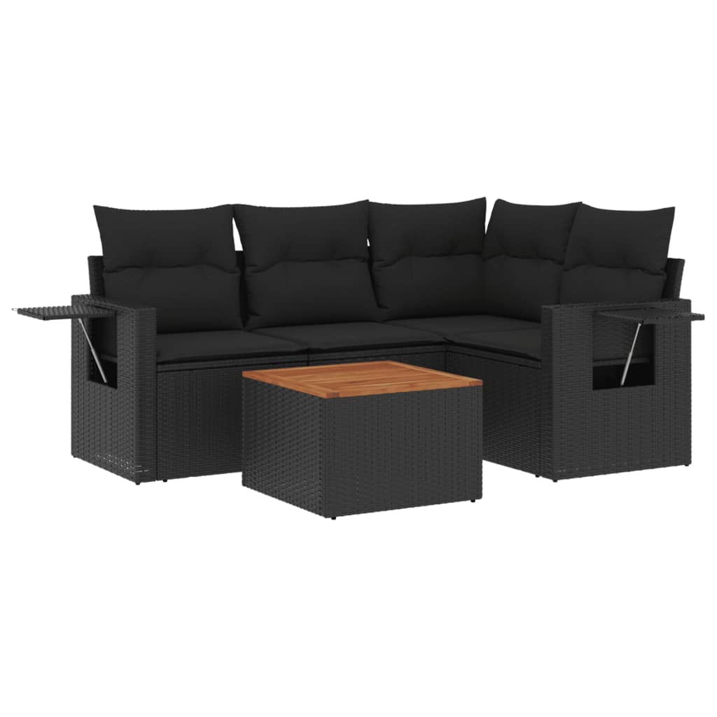 5-delige Loungeset met kussens poly rattan zwart is nu te koop bij PeponiXL, paradijselijk wonen!