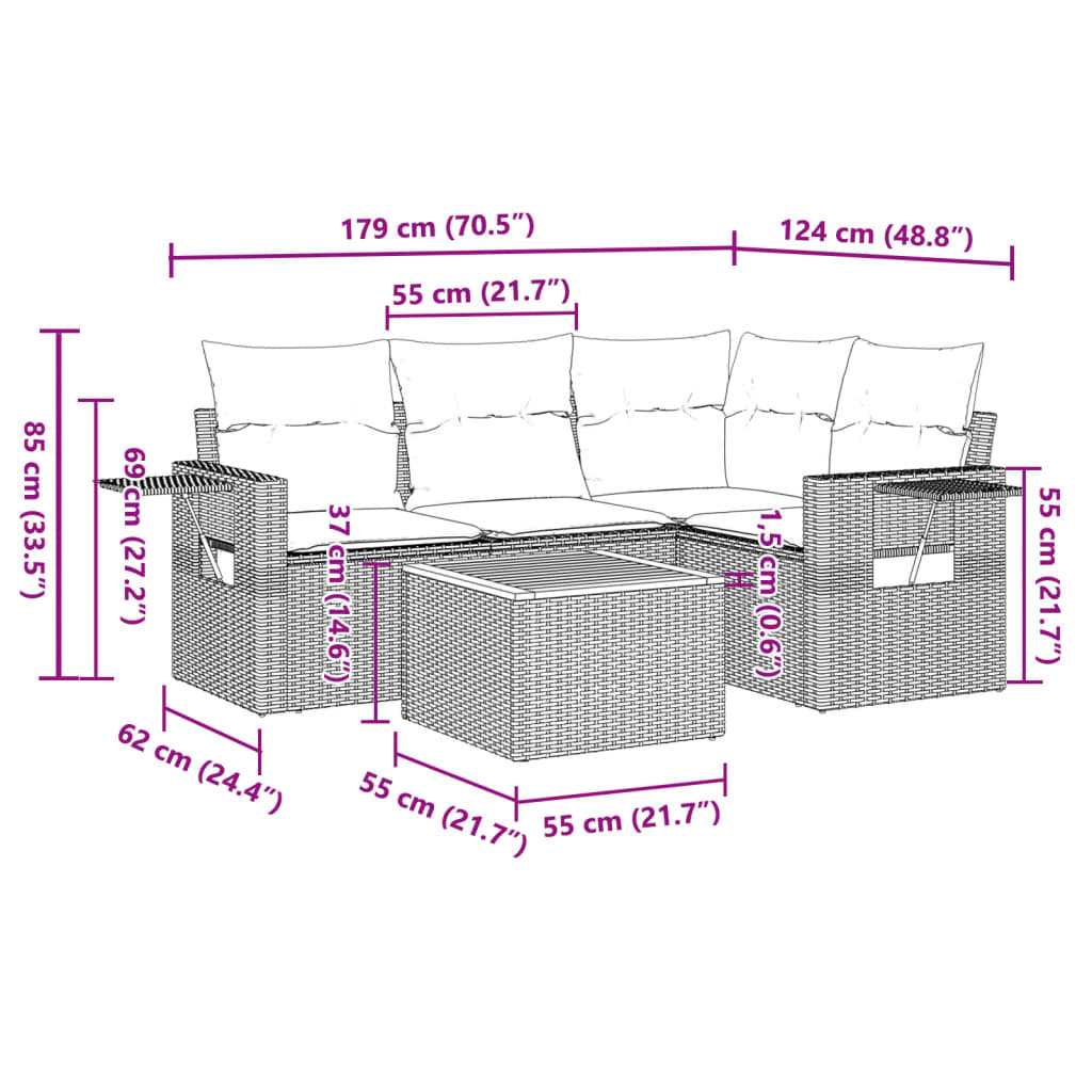 5-delige Loungeset met kussens poly rattan zwart is nu te koop bij PeponiXL, paradijselijk wonen!