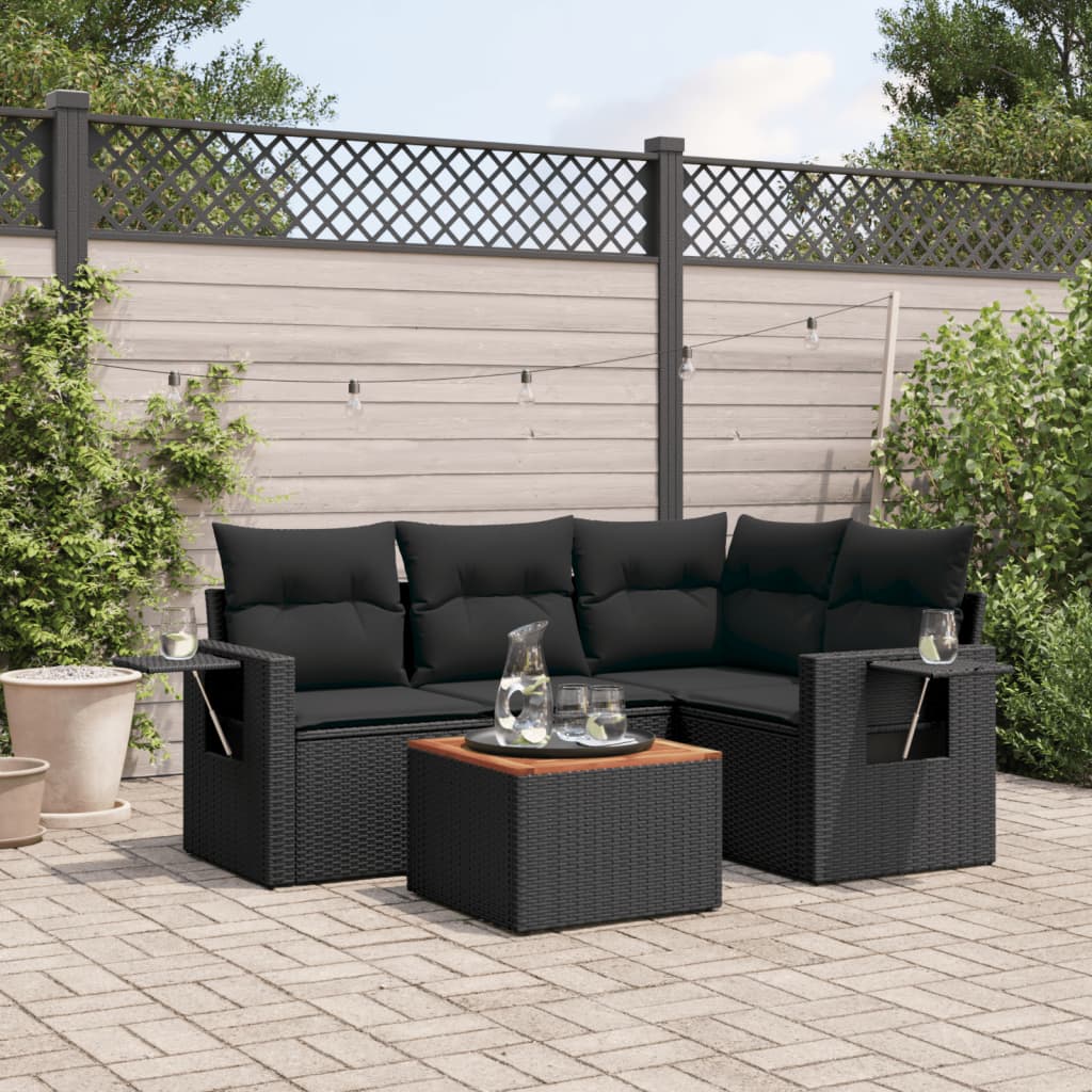 5-delige Loungeset met kussens poly rattan zwart is nu te koop bij PeponiXL, paradijselijk wonen!