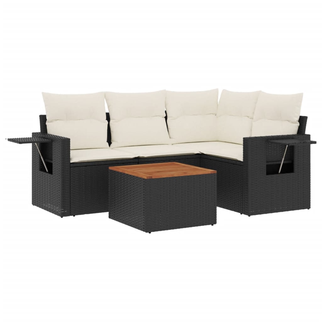 5-delige Loungeset met kussens poly rattan zwart is nu te koop bij PeponiXL, paradijselijk wonen!