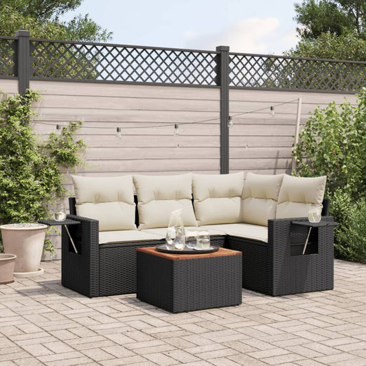 5-delige Loungeset met kussens poly rattan zwart is nu te koop bij PeponiXL, paradijselijk wonen!