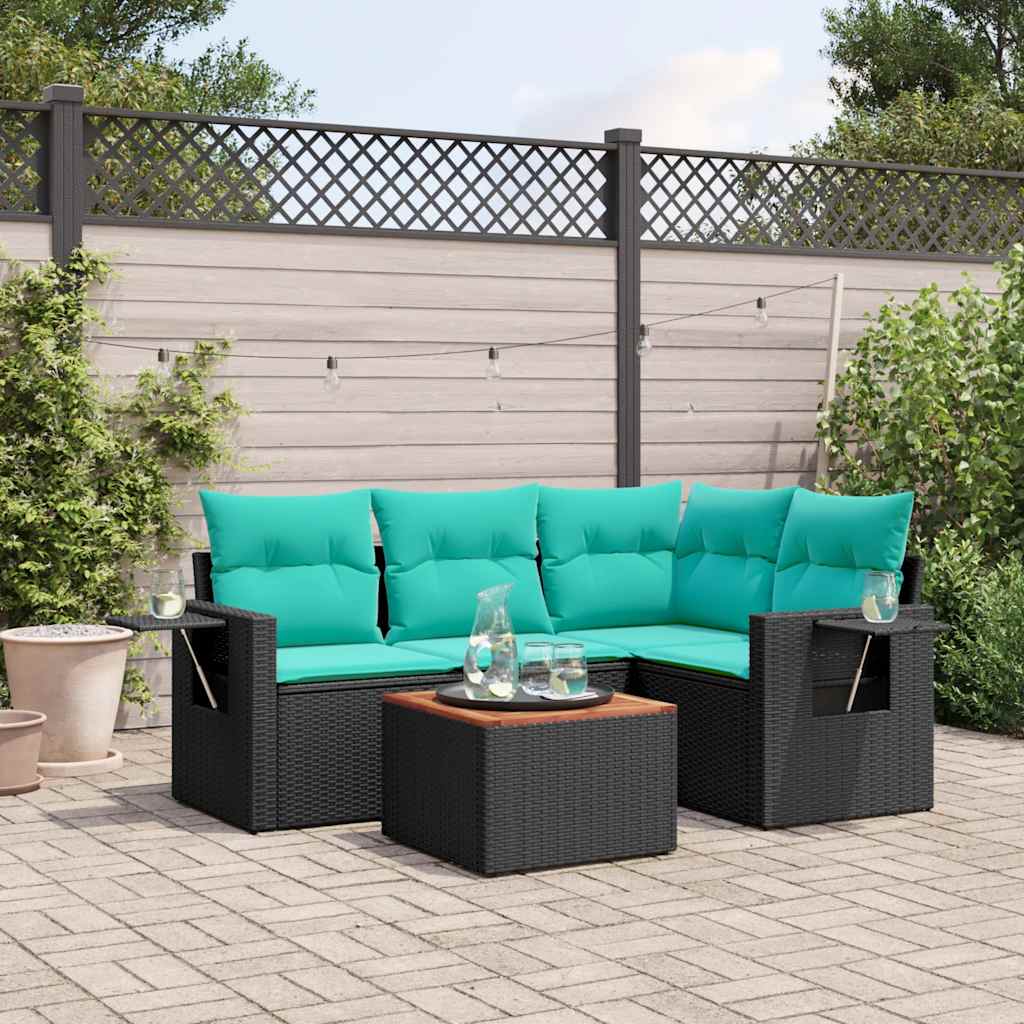 5-delige tuinbankset met kussens van zwart polyrotan is nu te koop bij PeponiXL, paradijselijk wonen!
