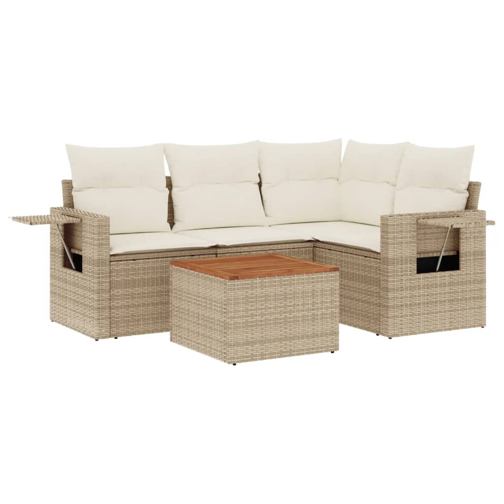 5-delige Loungeset met kussens poly rattan beige is nu te koop bij PeponiXL, paradijselijk wonen!