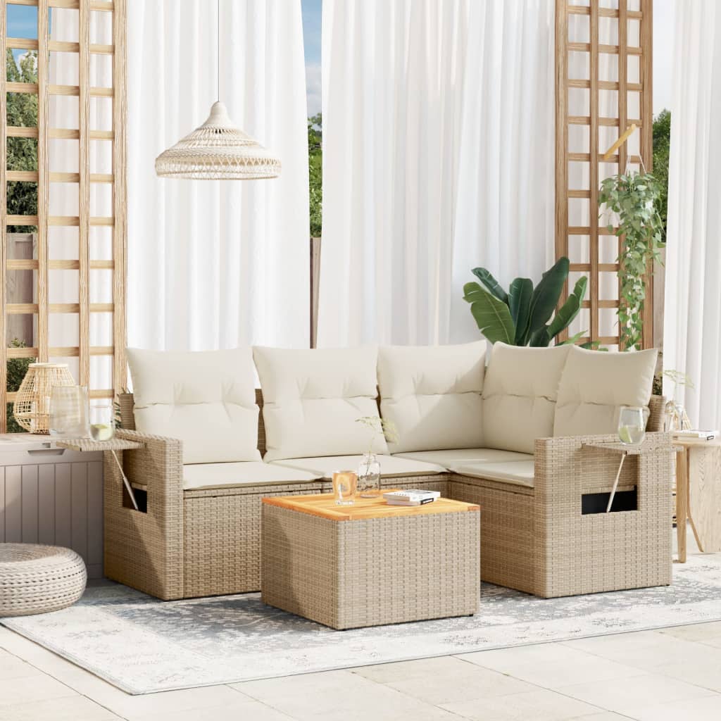 5-delige Loungeset met kussens poly rattan beige is nu te koop bij PeponiXL, paradijselijk wonen!