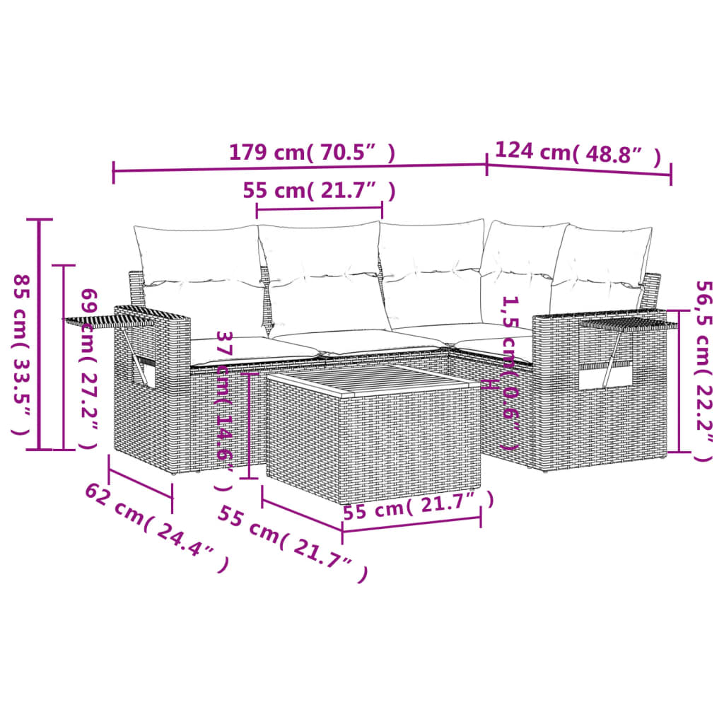 5-delige Loungeset met kussens poly rattan beige is nu te koop bij PeponiXL, paradijselijk wonen!