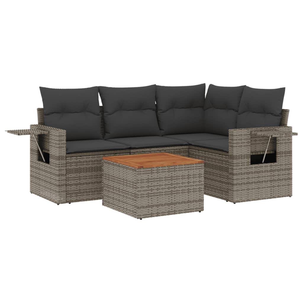 5-delige Loungeset met kussens poly rattan grijs is nu te koop bij PeponiXL, paradijselijk wonen!