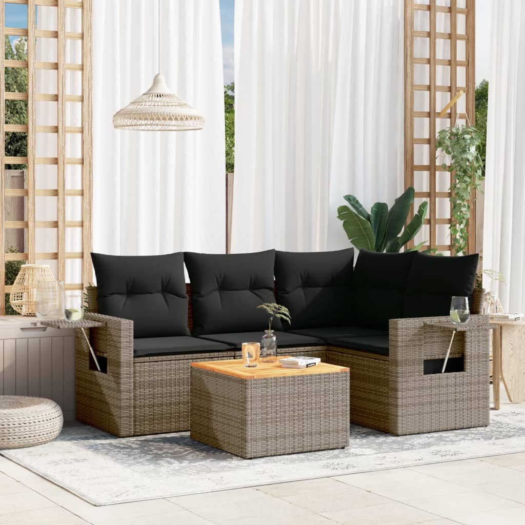 5-delige Loungeset met kussens poly rattan grijs is nu te koop bij PeponiXL, paradijselijk wonen!