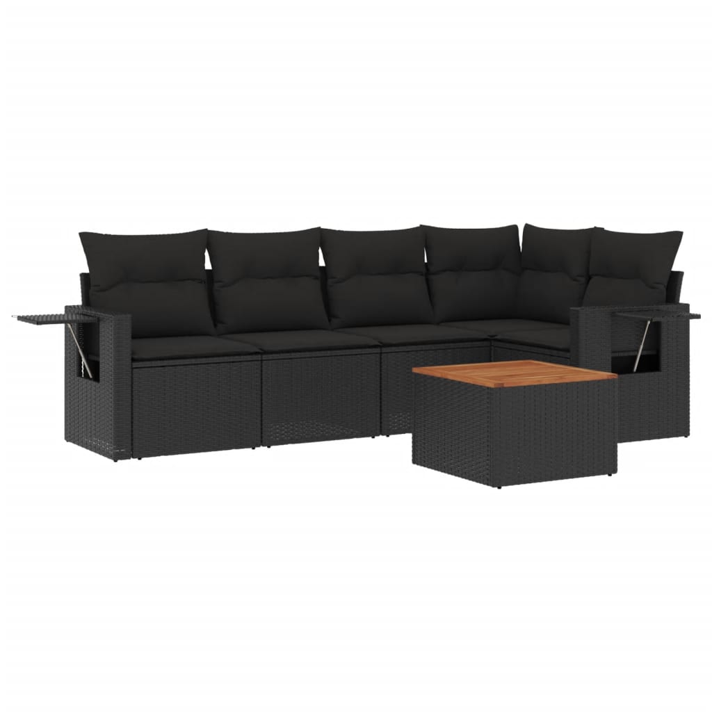 6-delige Loungeset met kussens poly rattan zwart is nu te koop bij PeponiXL, paradijselijk wonen!