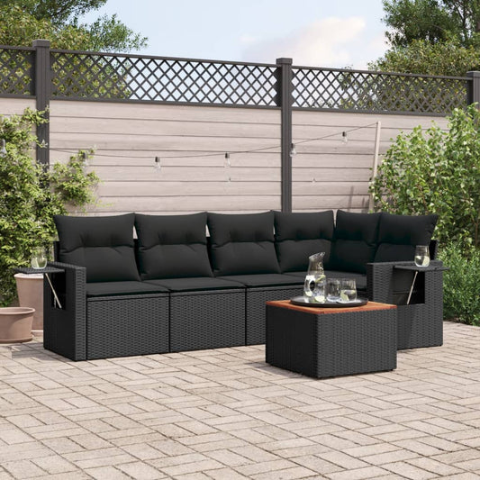 6-delige Loungeset met kussens poly rattan zwart is nu te koop bij PeponiXL, paradijselijk wonen!