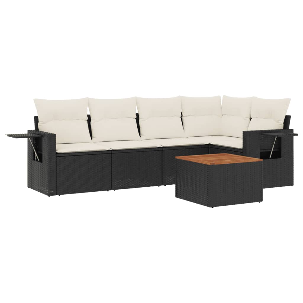 6-delige Loungeset met kussens poly rattan zwart is nu te koop bij PeponiXL, paradijselijk wonen!