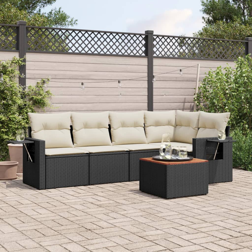 6-delige Loungeset met kussens poly rattan zwart is nu te koop bij PeponiXL, paradijselijk wonen!