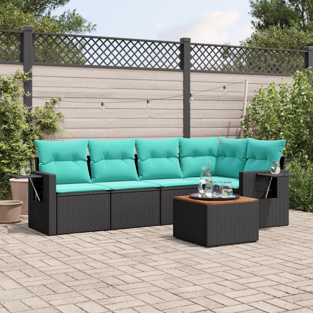 6-delige tuinbankset met kussens van zwart polyrotan is nu te koop bij PeponiXL, paradijselijk wonen!