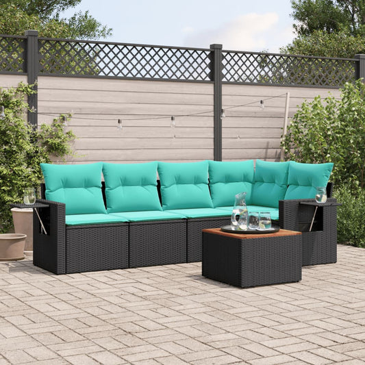 6-delige tuinbankset met kussens van zwart polyrotan is nu te koop bij PeponiXL, paradijselijk wonen!