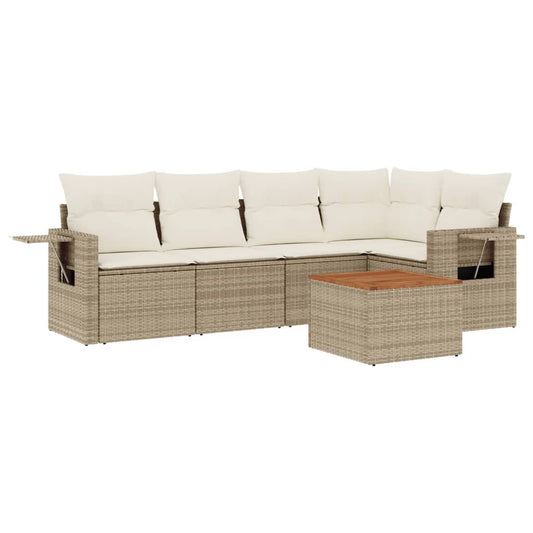 6-delige Loungeset met kussens poly rattan beige is nu te koop bij PeponiXL, paradijselijk wonen!