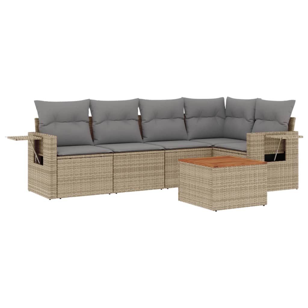 6-delige Loungeset met kussens poly rattan beige is nu te koop bij PeponiXL, paradijselijk wonen!