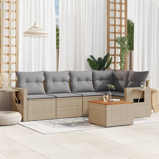 6-delige Loungeset met kussens poly rattan beige is nu te koop bij PeponiXL, paradijselijk wonen!