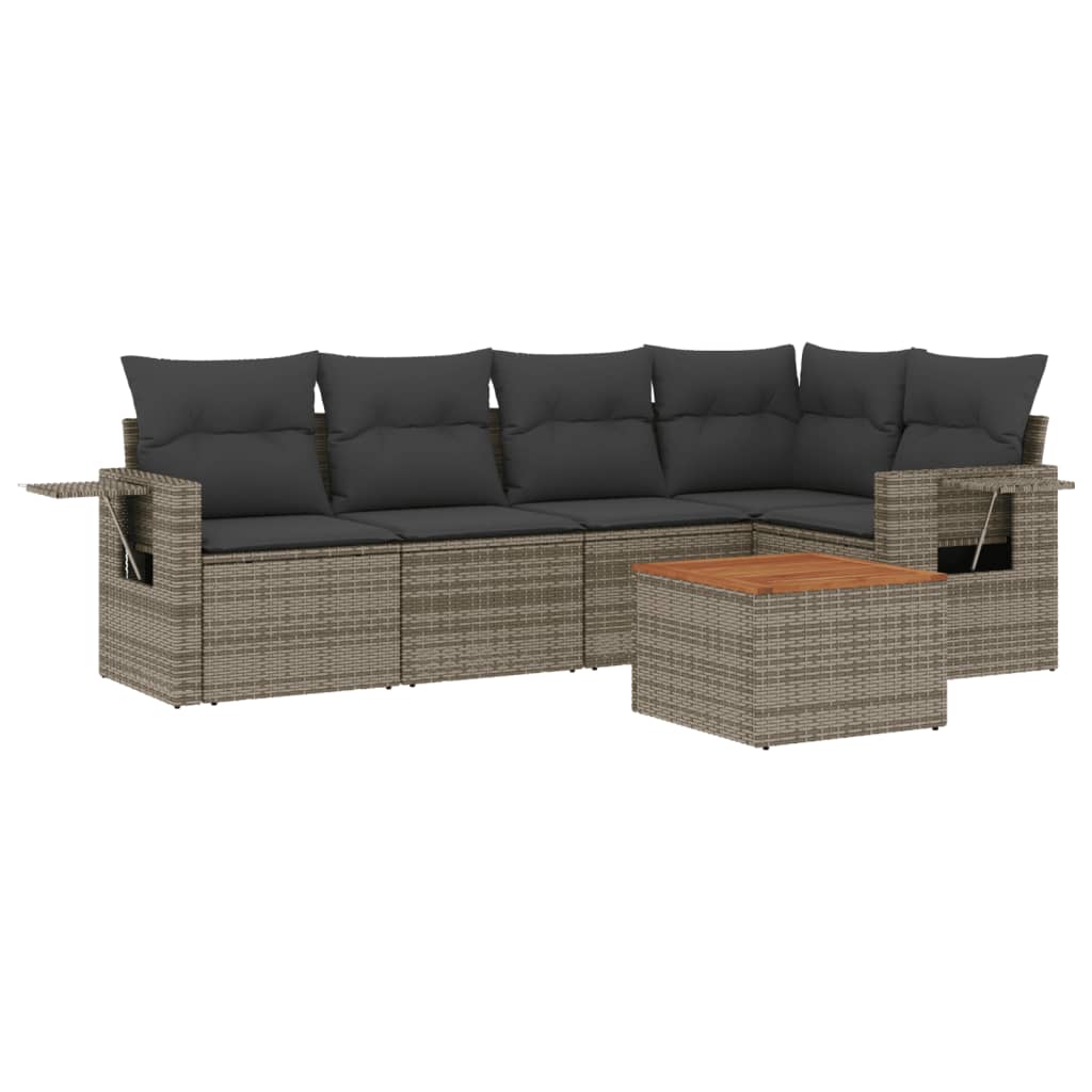 6-delige Loungeset met kussens poly rattan grijs is nu te koop bij PeponiXL, paradijselijk wonen!