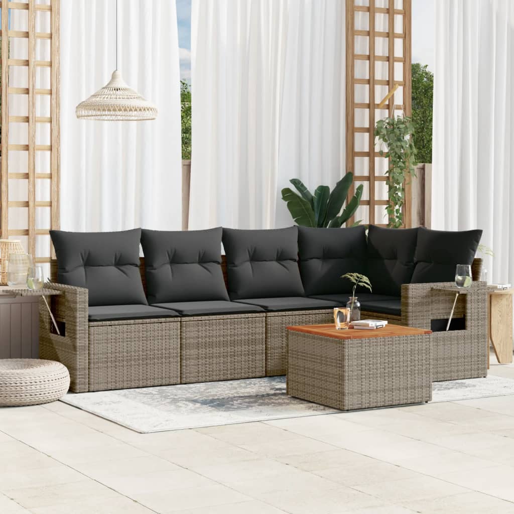 6-delige Loungeset met kussens poly rattan grijs is nu te koop bij PeponiXL, paradijselijk wonen!