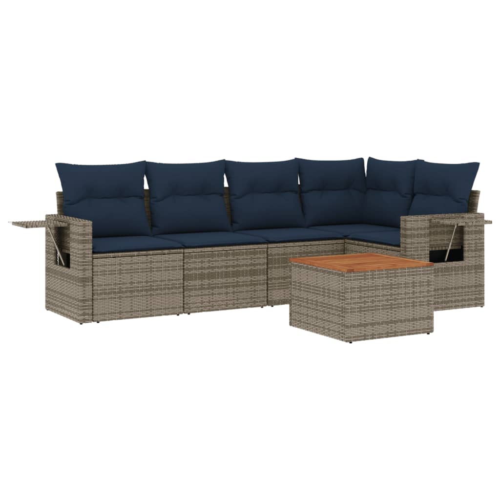 6-delige tuinbankset met kussens, grijs polyrotan is nu te koop bij PeponiXL, paradijselijk wonen!