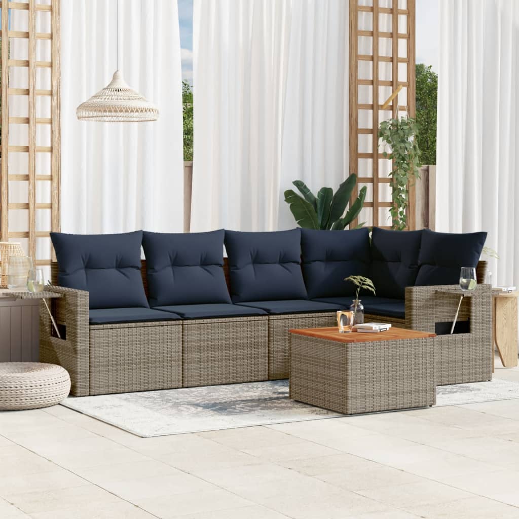 6-delige tuinbankset met kussens, grijs polyrotan is nu te koop bij PeponiXL, paradijselijk wonen!