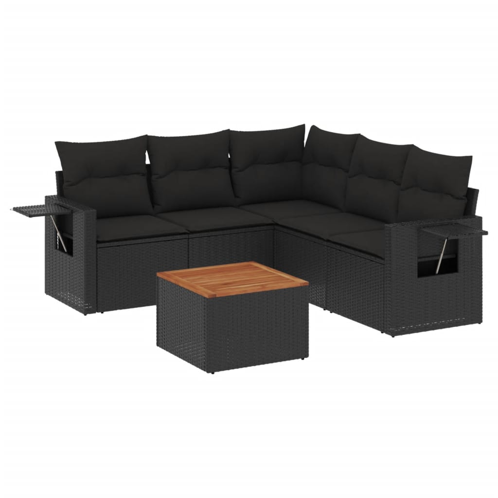 6-delige Loungeset met kussens poly rattan zwart is nu te koop bij PeponiXL, paradijselijk wonen!