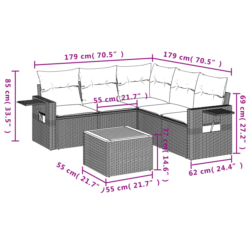 6-delige Loungeset met kussens poly rattan zwart is nu te koop bij PeponiXL, paradijselijk wonen!