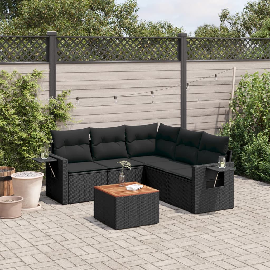 6-delige Loungeset met kussens poly rattan zwart is nu te koop bij PeponiXL, paradijselijk wonen!