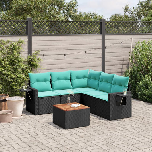 6-delige tuinbankset met kussens van zwart polyrotan is nu te koop bij PeponiXL, paradijselijk wonen!