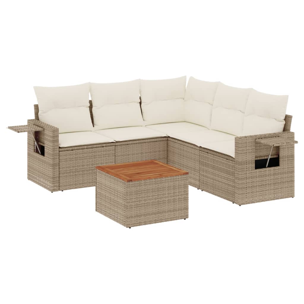 6-delige Loungeset met kussens poly rattan beige is nu te koop bij PeponiXL, paradijselijk wonen!