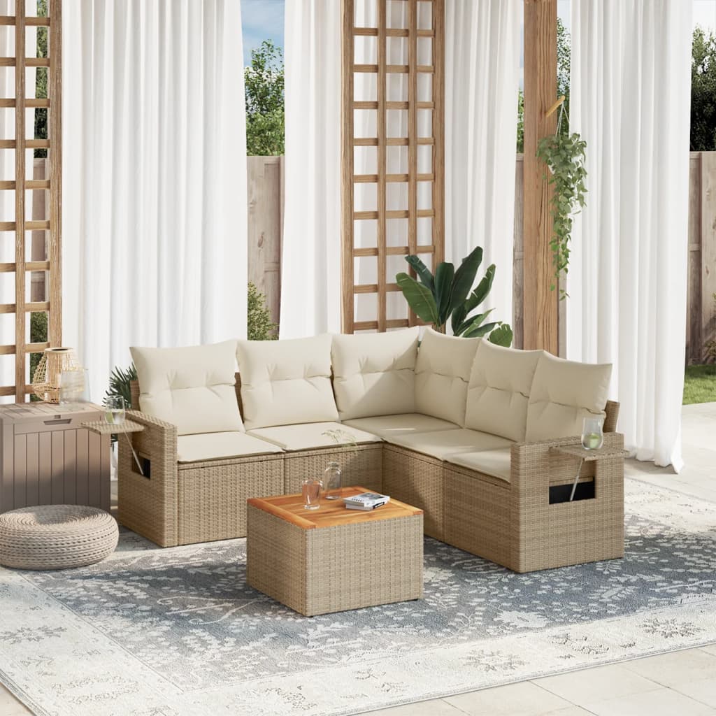 6-delige Loungeset met kussens poly rattan beige is nu te koop bij PeponiXL, paradijselijk wonen!