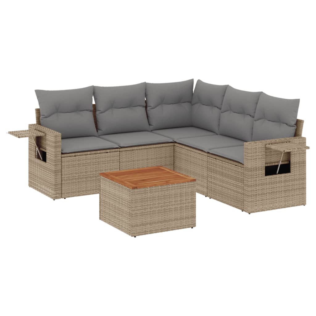 6-delige Loungeset met kussens poly rattan beige is nu te koop bij PeponiXL, paradijselijk wonen!