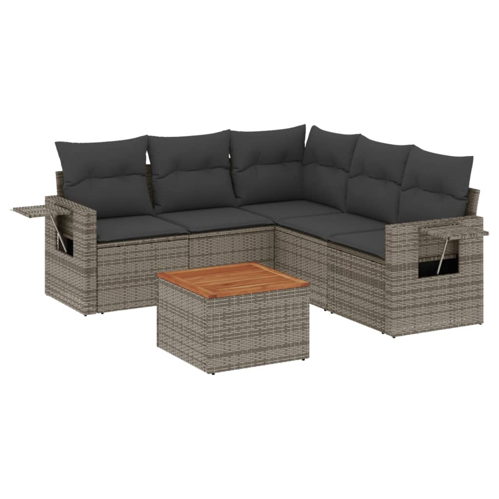 6-delige Loungeset met kussens poly rattan grijs is nu te koop bij PeponiXL, paradijselijk wonen!