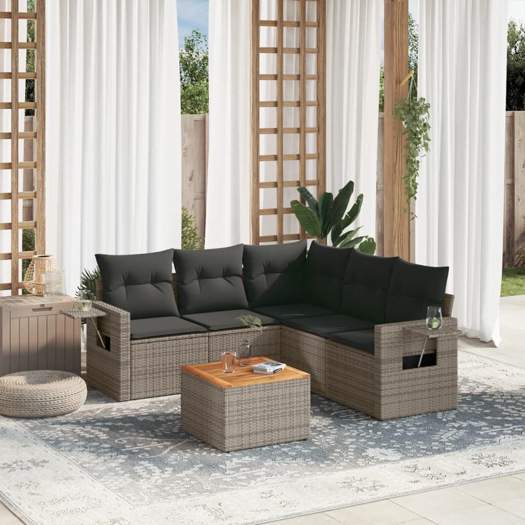 6-delige Loungeset met kussens poly rattan grijs is nu te koop bij PeponiXL, paradijselijk wonen!