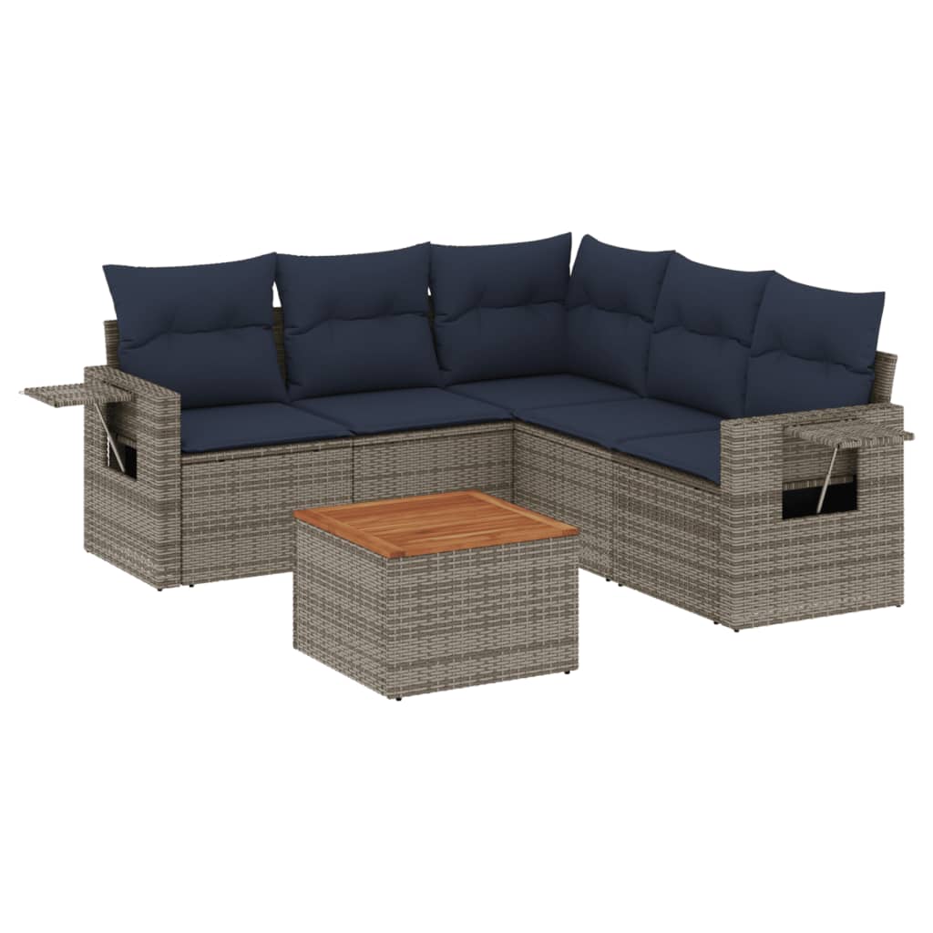 6-delige tuinbankset met kussens, grijs polyrotan is nu te koop bij PeponiXL, paradijselijk wonen!