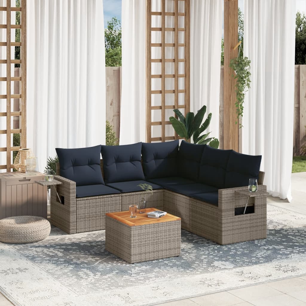 6-delige tuinbankset met kussens, grijs polyrotan is nu te koop bij PeponiXL, paradijselijk wonen!