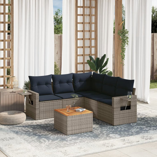 6-delige tuinbankset met kussens, grijs polyrotan is nu te koop bij PeponiXL, paradijselijk wonen!