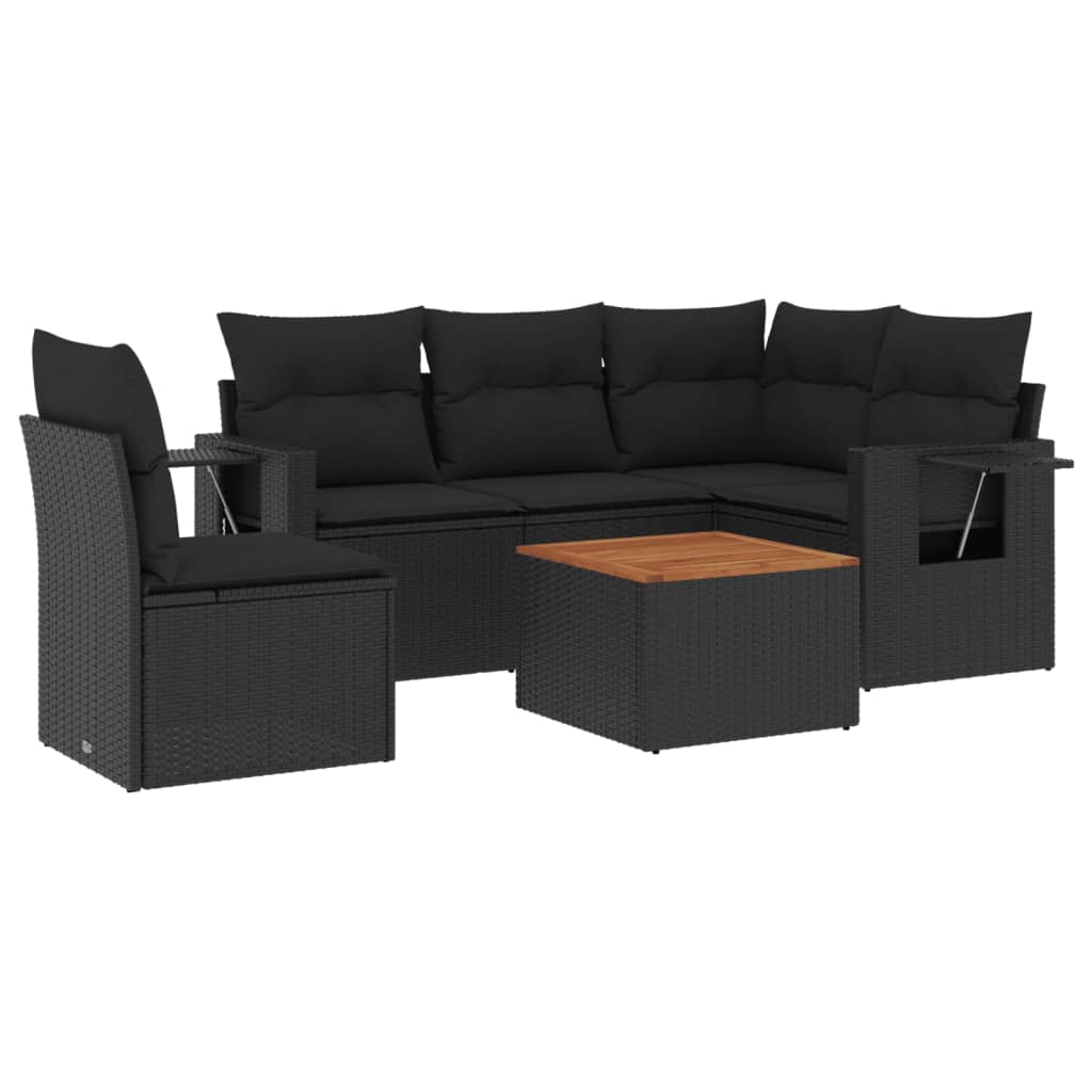 6-delige Loungeset met kussens poly rattan zwart is nu te koop bij PeponiXL, paradijselijk wonen!