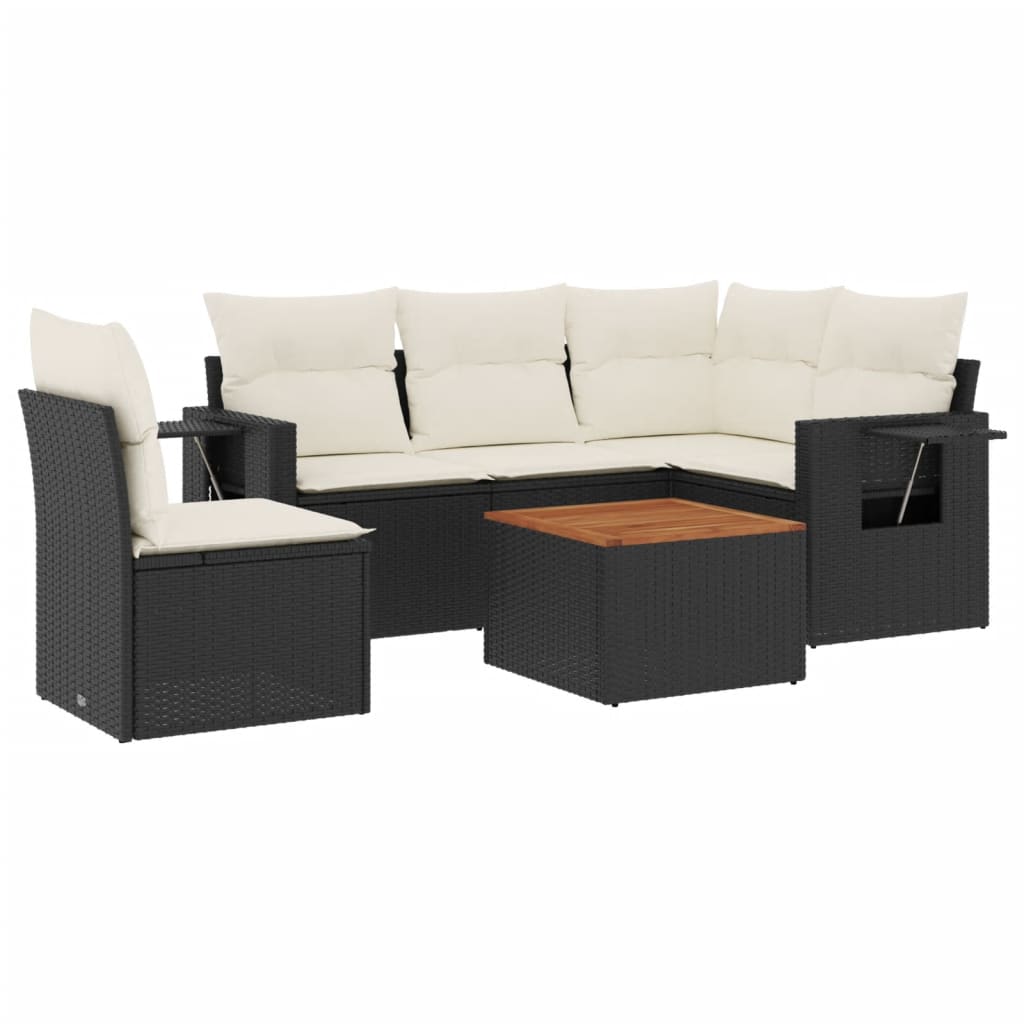 6-delige Loungeset met kussens poly rattan zwart is nu te koop bij PeponiXL, paradijselijk wonen!