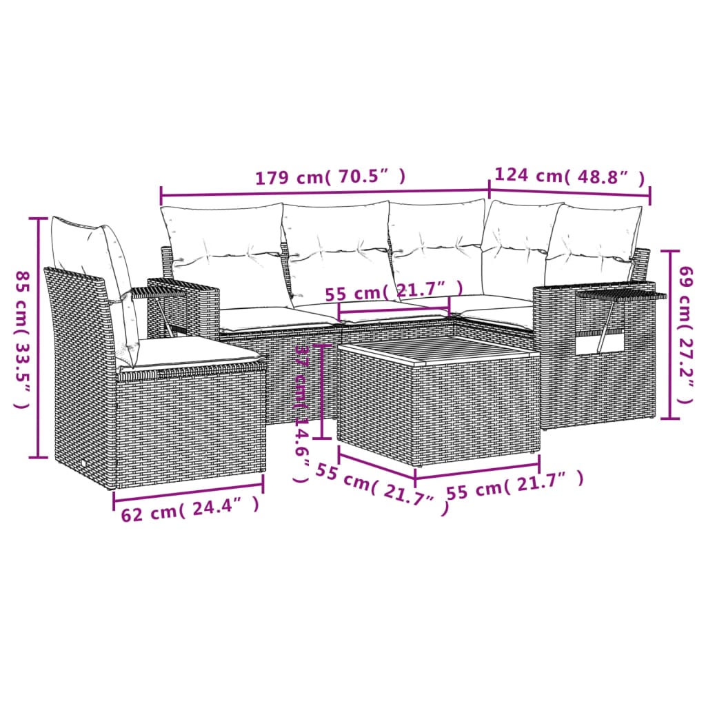 6-delige Loungeset met kussens poly rattan zwart is nu te koop bij PeponiXL, paradijselijk wonen!