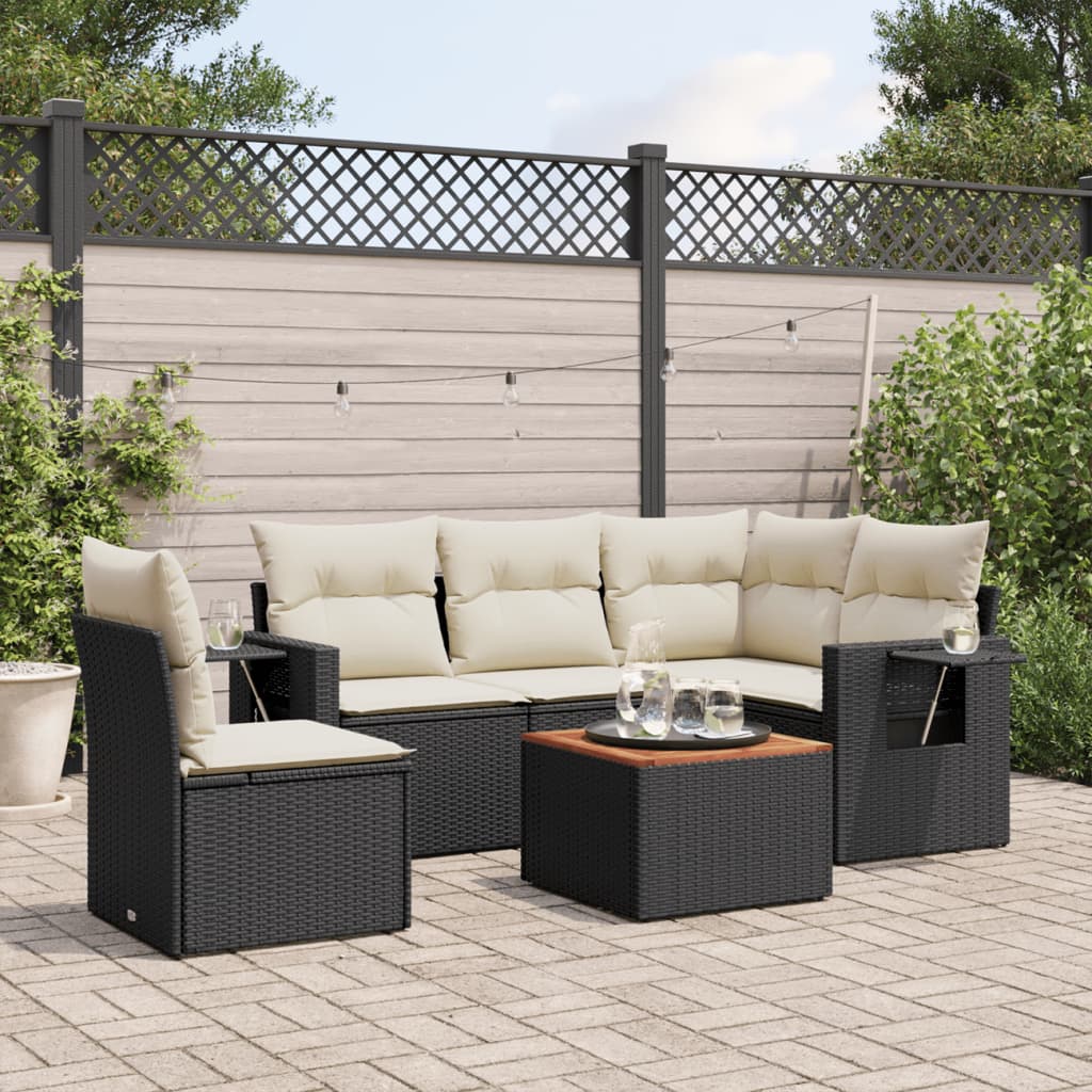 6-delige Loungeset met kussens poly rattan zwart is nu te koop bij PeponiXL, paradijselijk wonen!