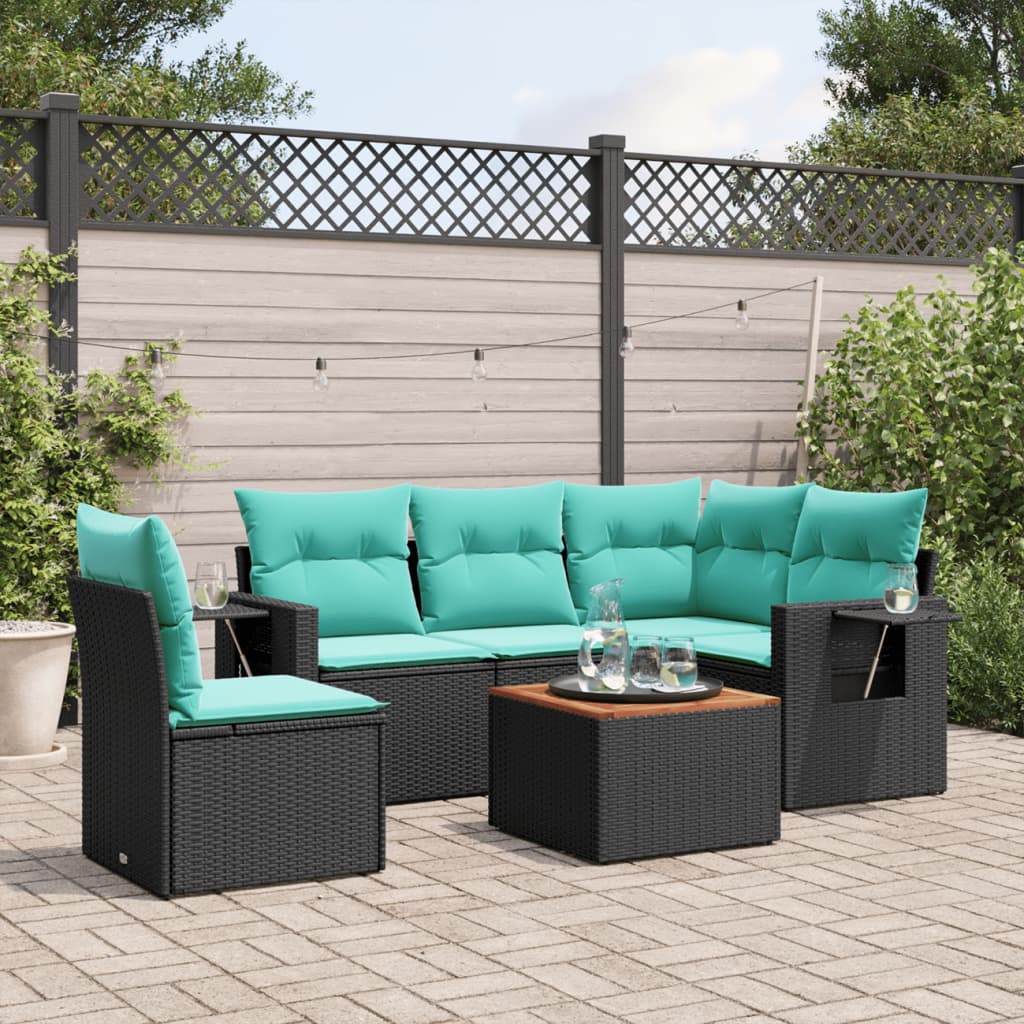 6-delige tuinbankset met kussens van zwart polyrotan is nu te koop bij PeponiXL, paradijselijk wonen!