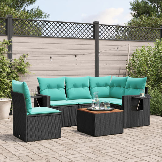 6-delige tuinbankset met kussens van zwart polyrotan is nu te koop bij PeponiXL, paradijselijk wonen!