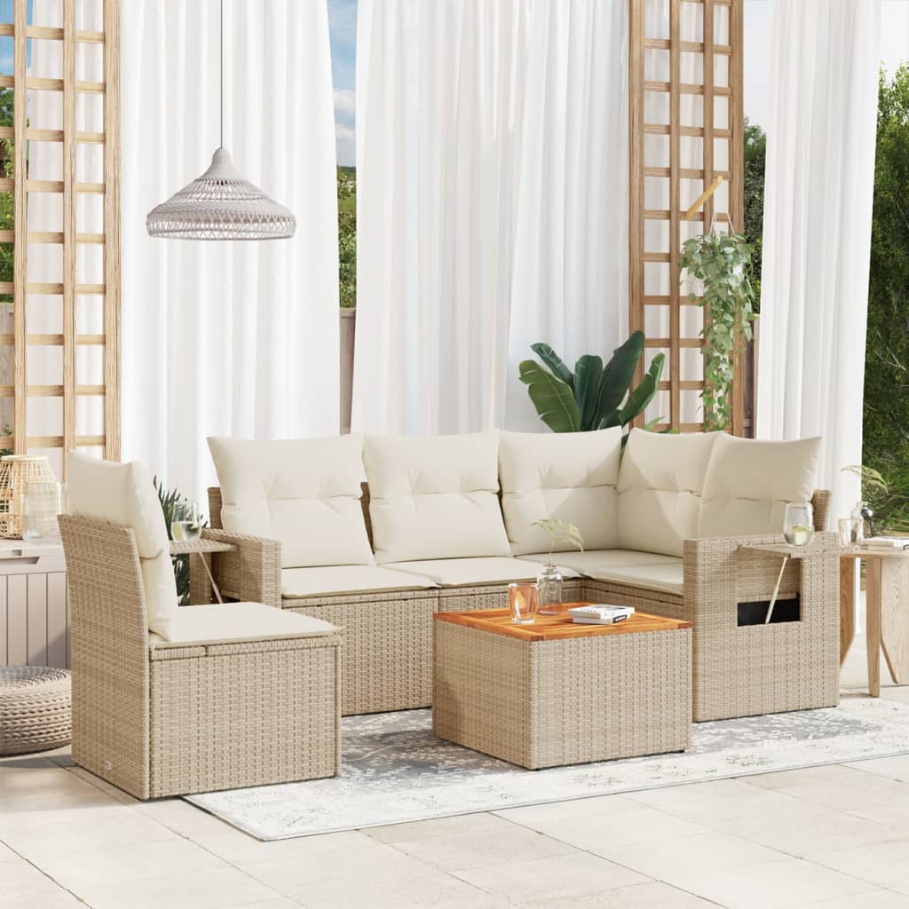 6-delige Loungeset met kussens poly rattan beige is nu te koop bij PeponiXL, paradijselijk wonen!