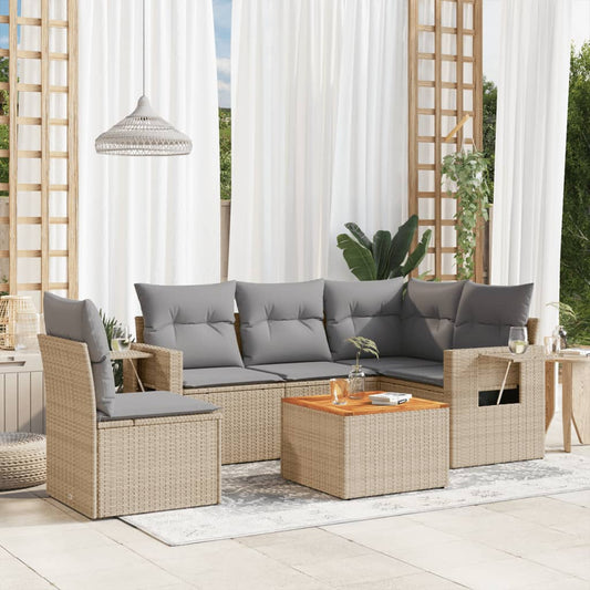 6-delige Loungeset met kussens poly rattan beige is nu te koop bij PeponiXL, paradijselijk wonen!